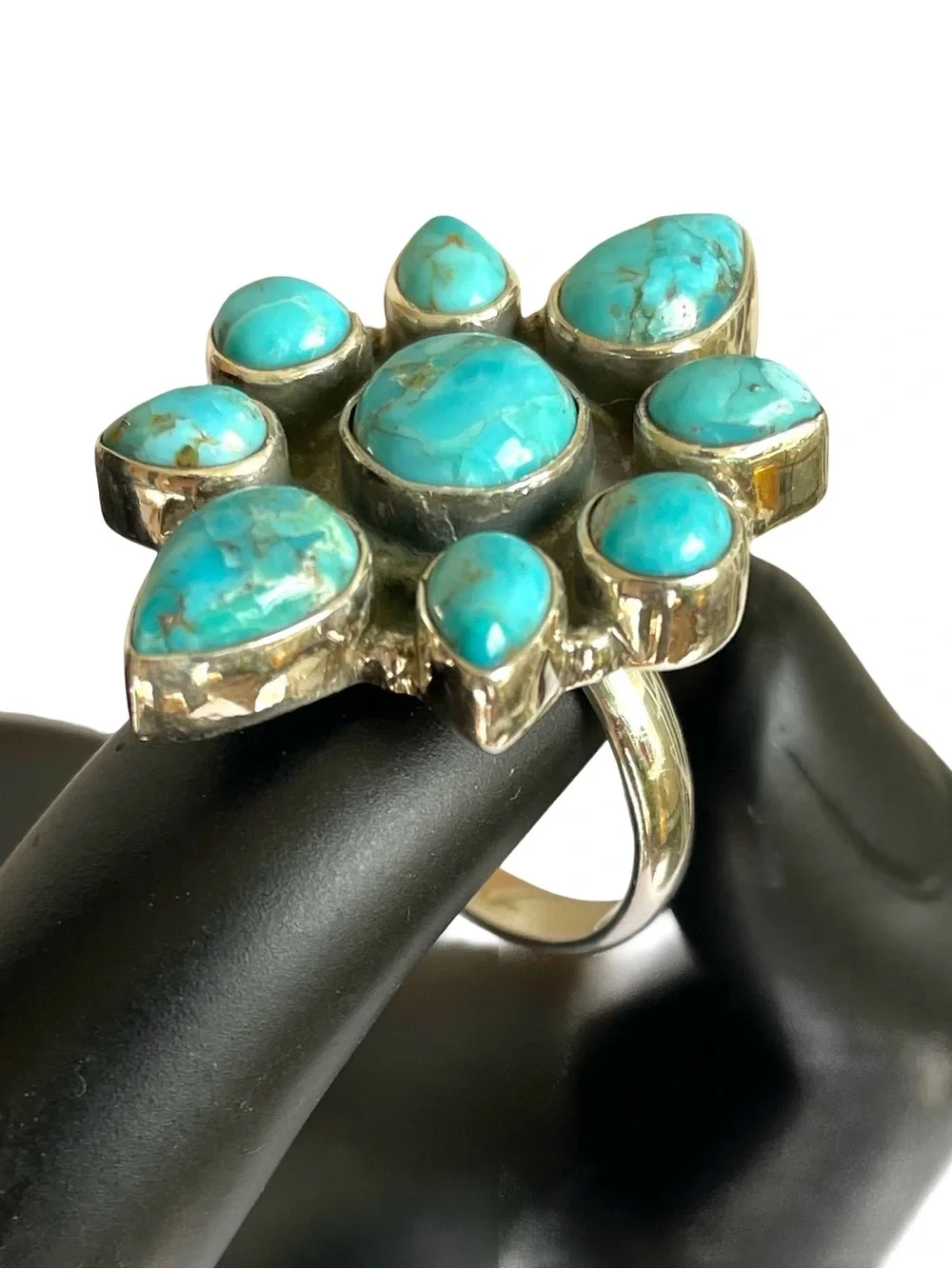 NWOT Turquoise And Sterling Silver Cluster Ring Size 8